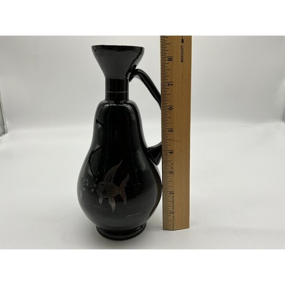 Antique Czechoslovakia Black Amethyst Vase w/ Silver Overlay Art Nouveau Style - Picture 8 of 16